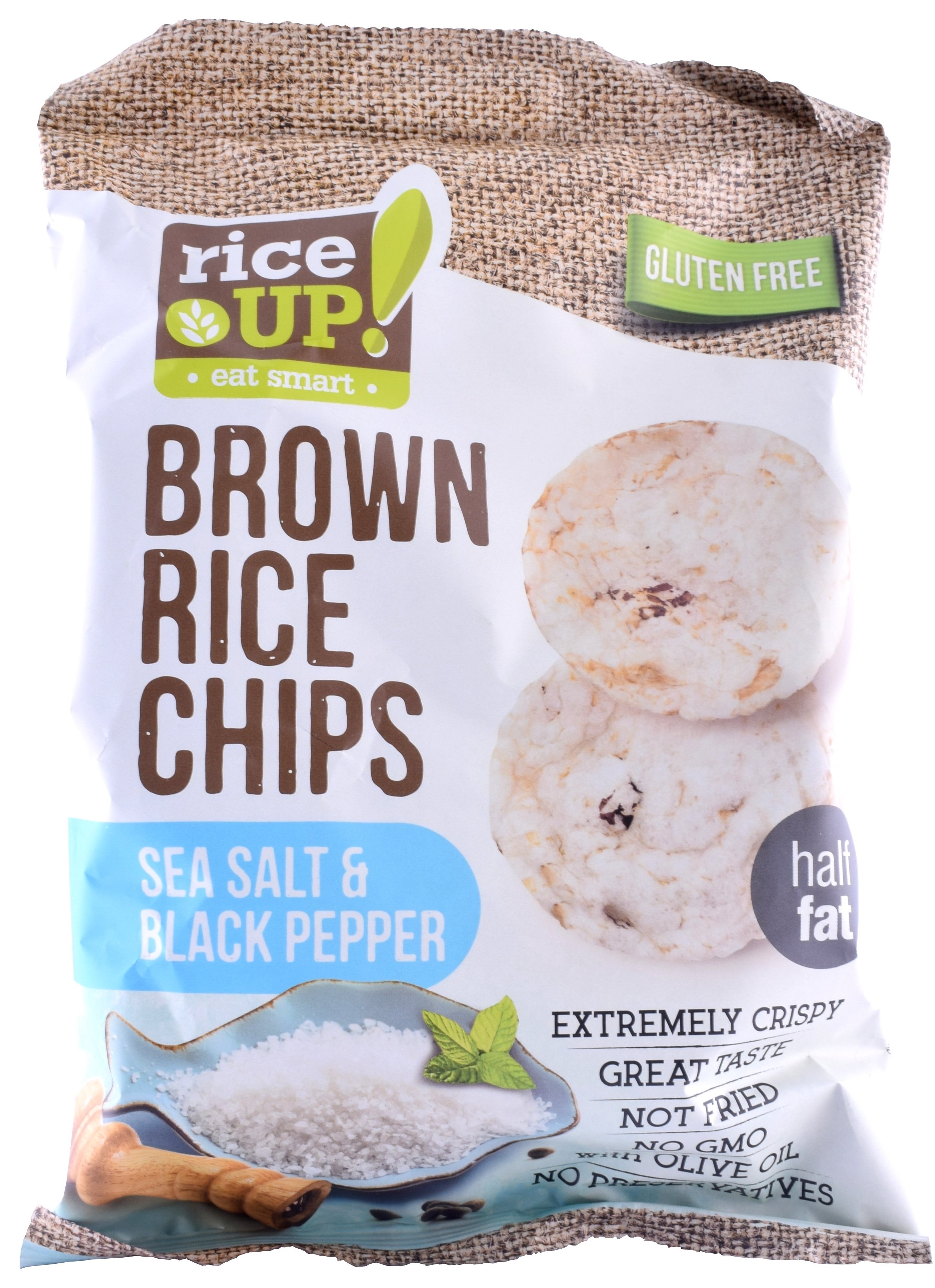 Rice Up Celozrnné rýžové chipsy s mořskou solí a pepřem