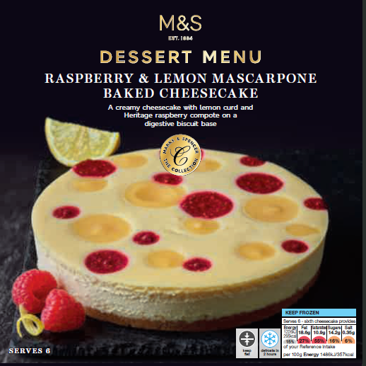 Marks & Spencer Citrónový cheesecake s malinami (mražený)