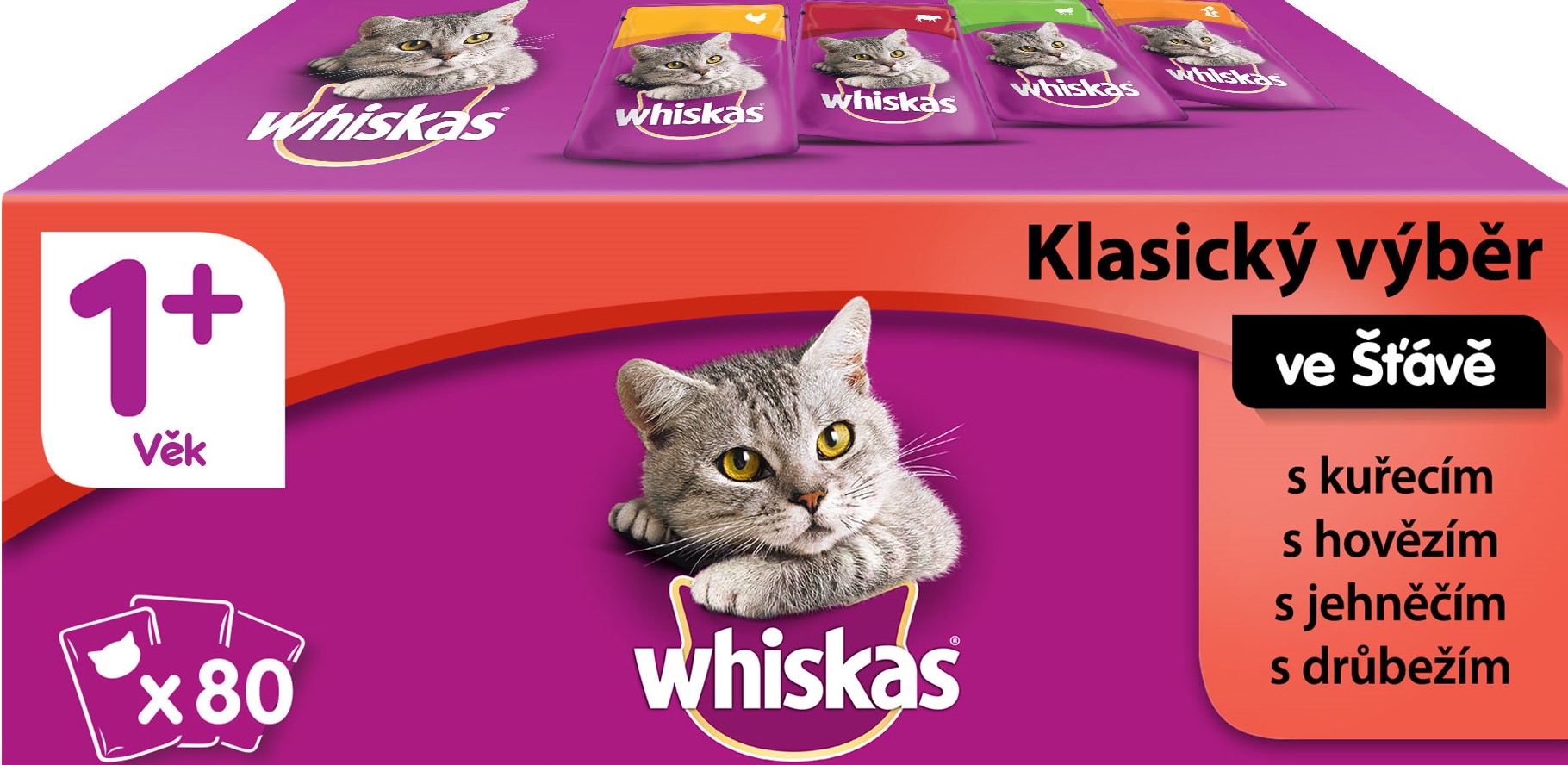 Whiskas Kapsičky pro dospělé kočky klasický výběr ve šťávě 80×100 g