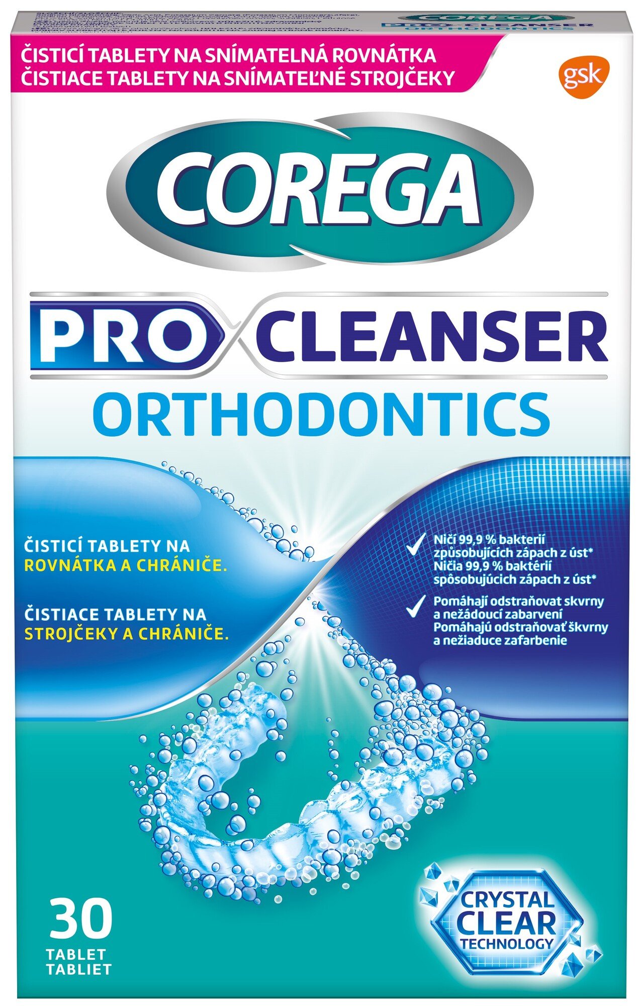 Corega Pro Cleanser Orthodontics Tablety Na I T N Rovn Tek