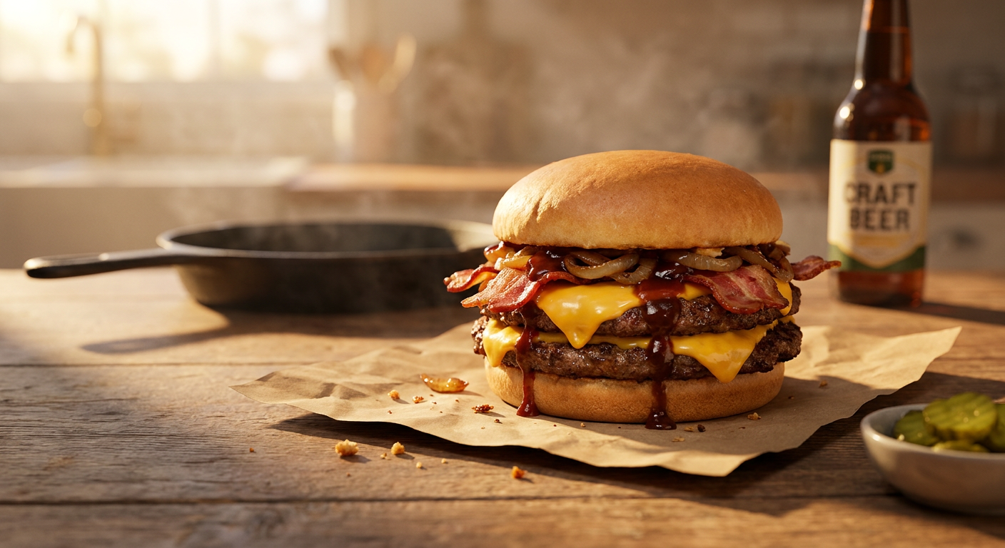 Šťavnatý americký smash burger s cheddar sýrem a BBQ omáčkou