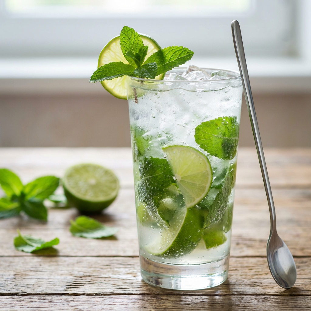 Klasické kubánské mojito s drceným ledem, mátou a limetkou