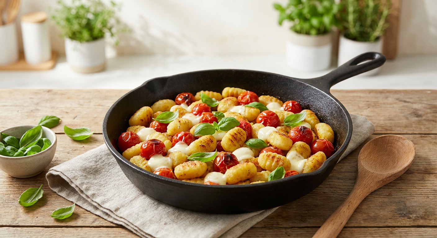 Opečené gnocchi na pánvi s rajčaty a bazalkou