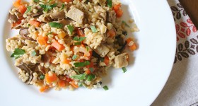 Houbový bulgur se seitanem